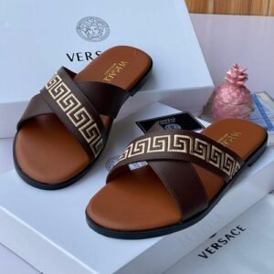 VERSACE leather pam slippers