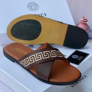 VERSACE leather pam slippers