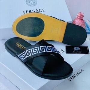 VERSACE leather pam slippers