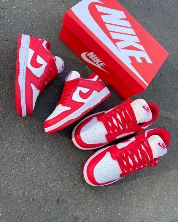 NIKE SB DUNK LOW RED AND WHITE SNEAKERS
