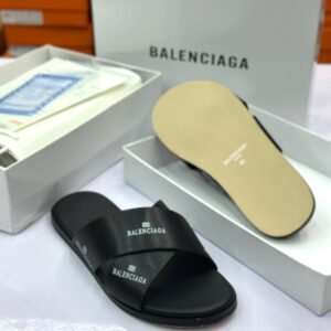 BALANCIAGA LEATHER PAM SLIPPERS